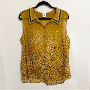 Cabi Mustard Collared Top Button Down With Speckled Pattern Size XL